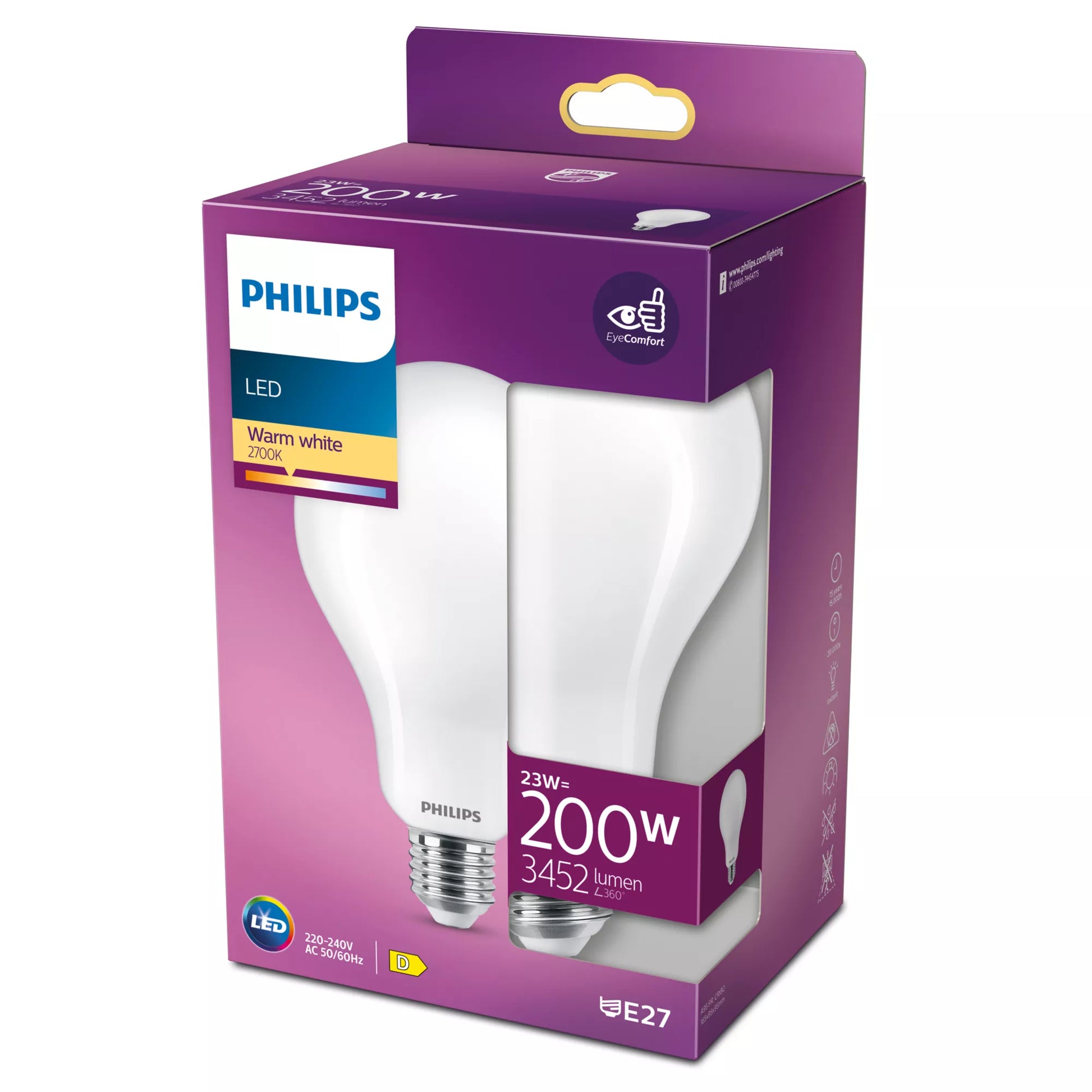 Philips by Signify Philips LED-Leuchtmittel E27 A-Form – 3450 lm, 23 W, Warmweiss 2700 K – 1 Stk., Matt, Glas