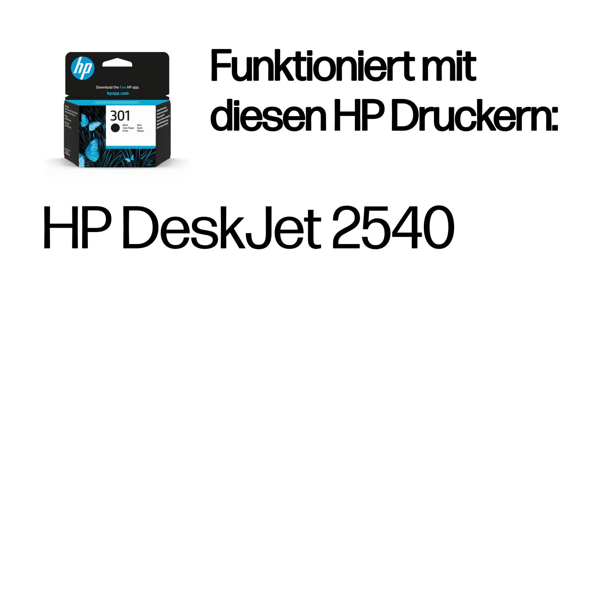 HP 301 Schwarz Tintenpatrone (Original) – 170 Seiten – für HP DeskJet 2540 – CH561EE