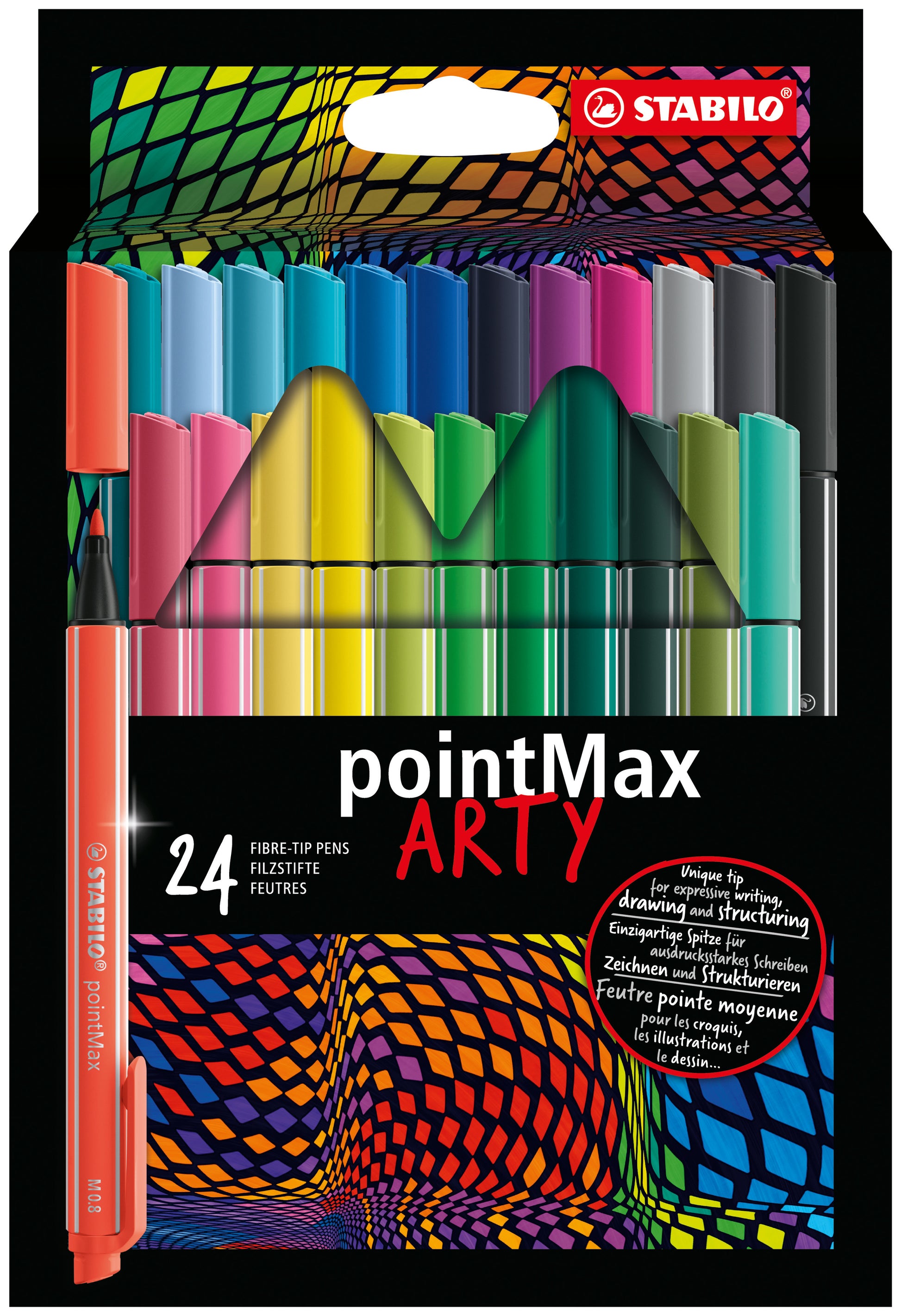 STABILO PointMax Fineliner – 24er-Set 0,8 mm – 24 Farben, sortiert