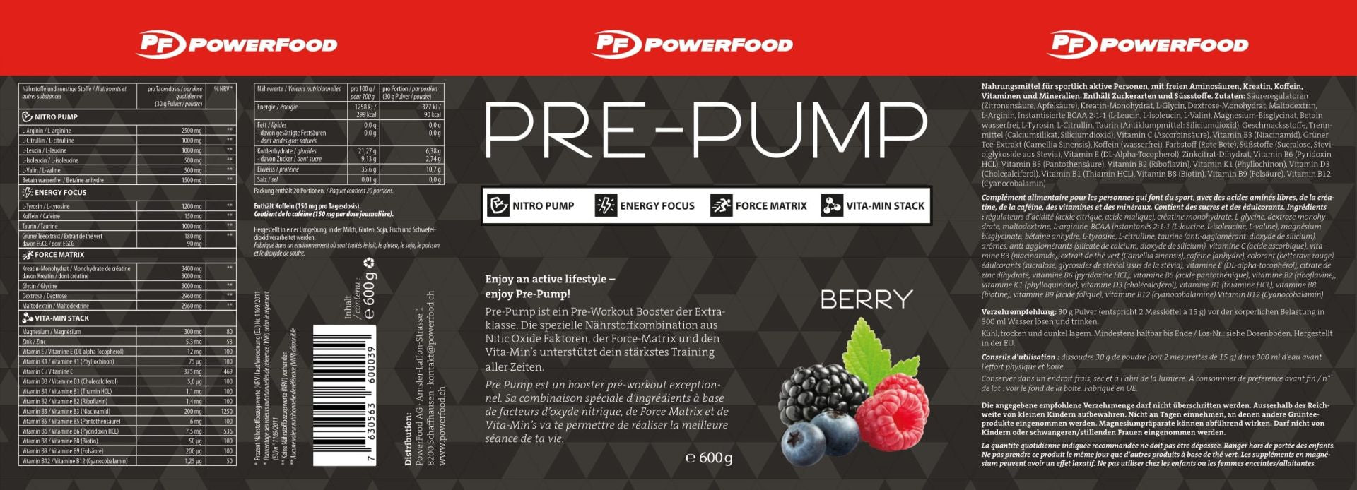 PowerFood Getränkepulver Pre-Pump Beere