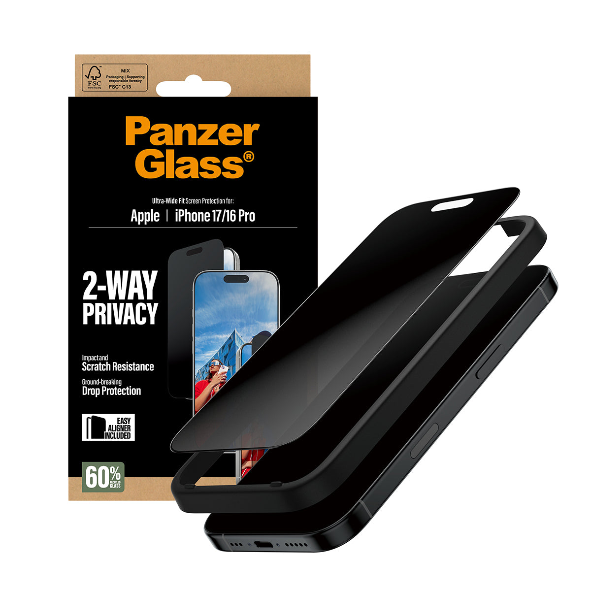 PanzerGlass Displayschutzfolie Privacy 2-Wege – für Apple iPhone 17 – kratzfest
