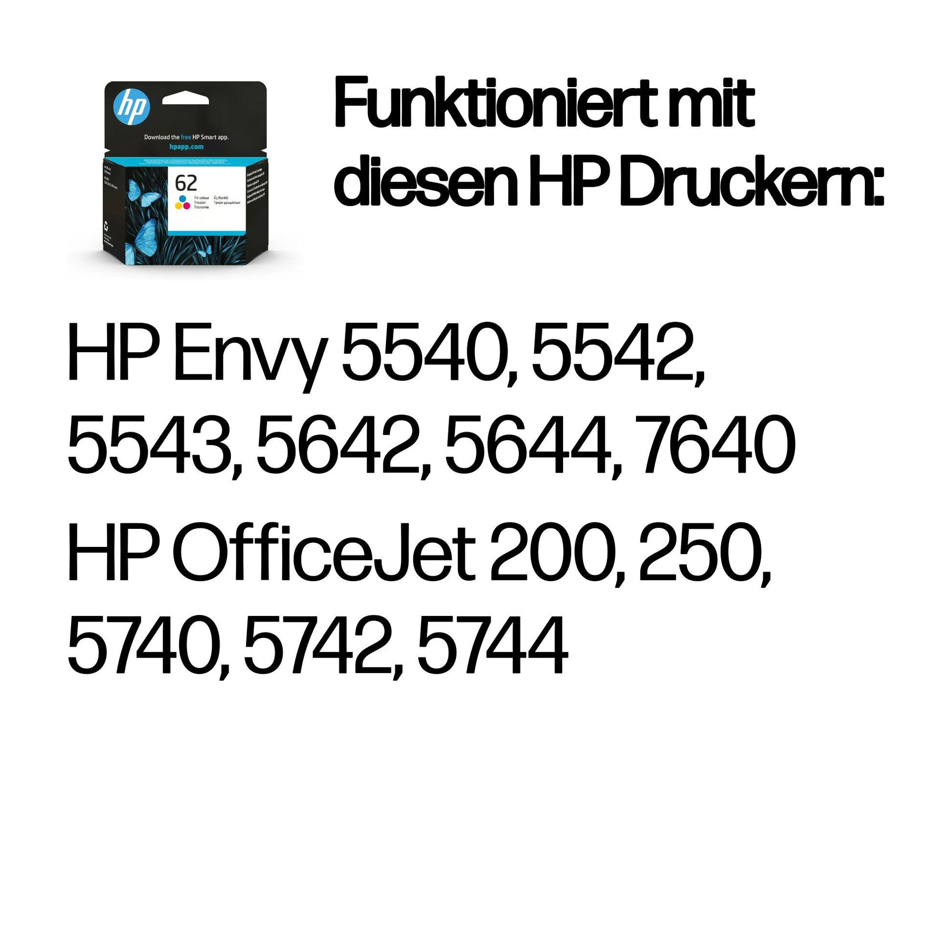HP Tintenpatrone 62, 165 Seiten – für Geräte mit 62-Patrone