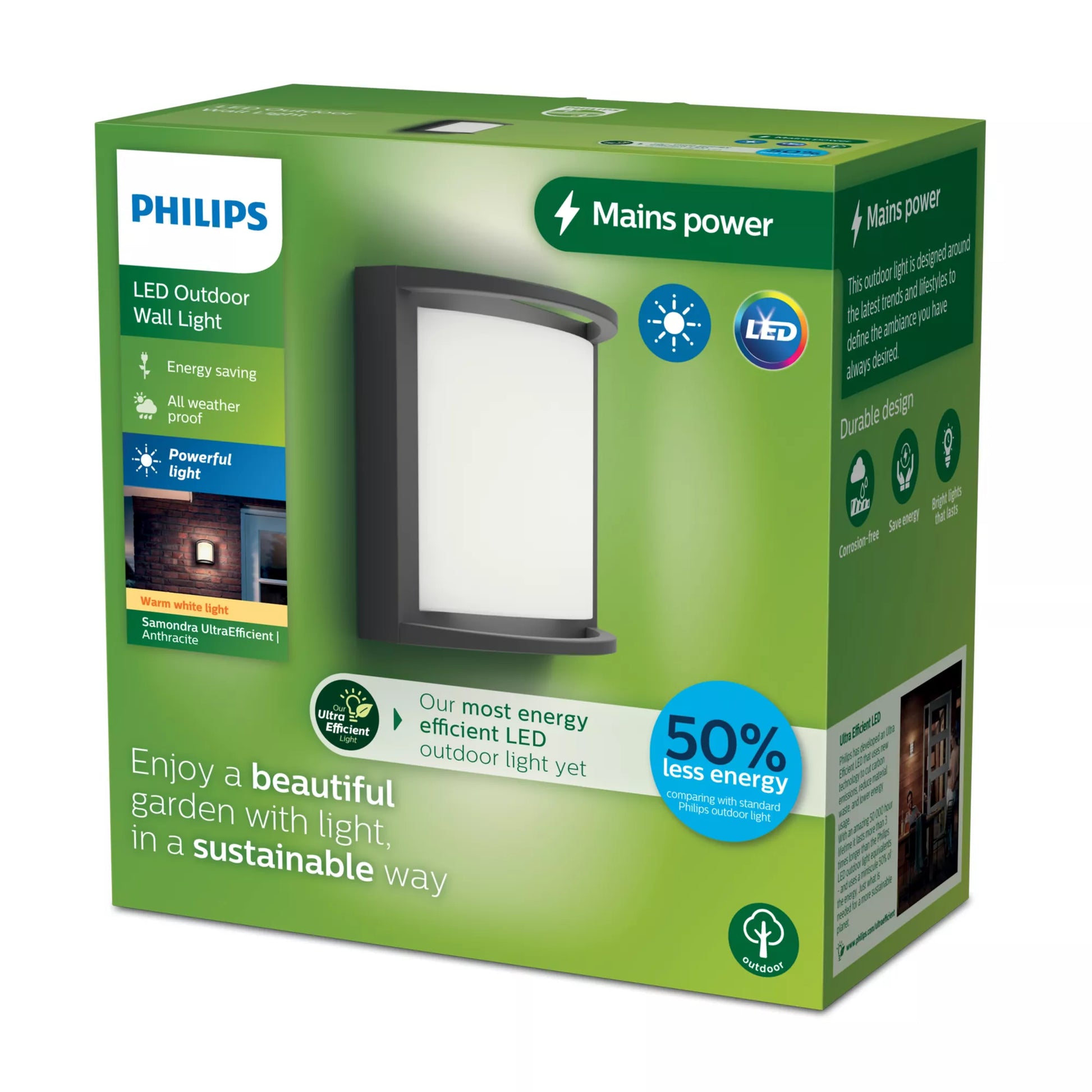 Philips by Signify Philips Aussenwandleuchte – 800 lm, 3,8 W – Warmweiss, 2700 K – IP44 – Netzbetrieb – Anthrazit – Aluminium