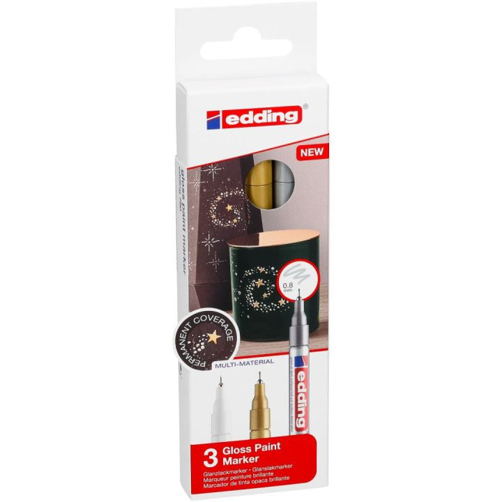 Edding 780 Paint Marker Metallic – Rundspitze 0,8 mm – 3er-Set (gold/silber/weiss)