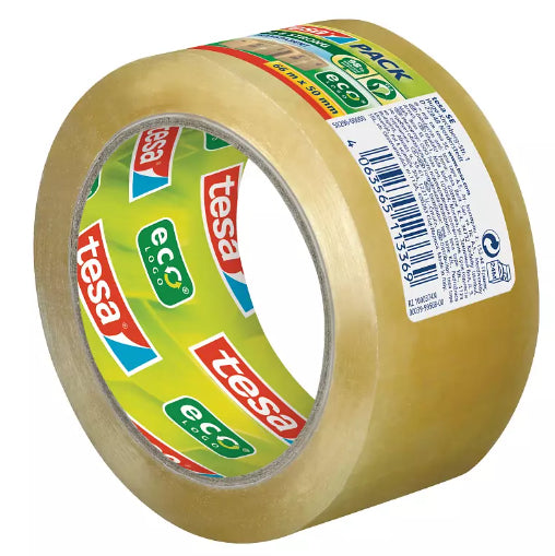 tesa Verpackungsband – 50 mm × 66 m, transparent, stark, eco:plus