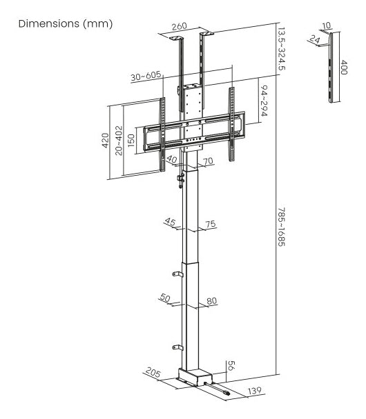 myWall HP 66-2 – Displayständer, Full-Motion, motorisiert, für 37–65", VESA 200×200–600×400, bis 60 kg