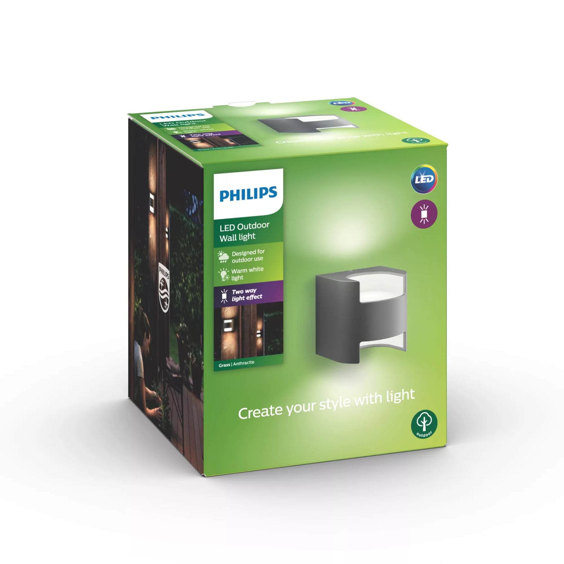 Philips by Signify Philips Aussenwandleuchte – 900 lm, 9 W, Warmweiss, 2700 K, IP44, Netzbetrieb, Anthrazit, Aluminium