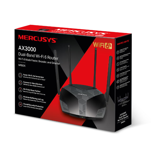 Mercusys MR80X – WLAN-Router – Wi-Fi 6 Dual-Band (2,4/5 GHz), 3,0 Gbit/s