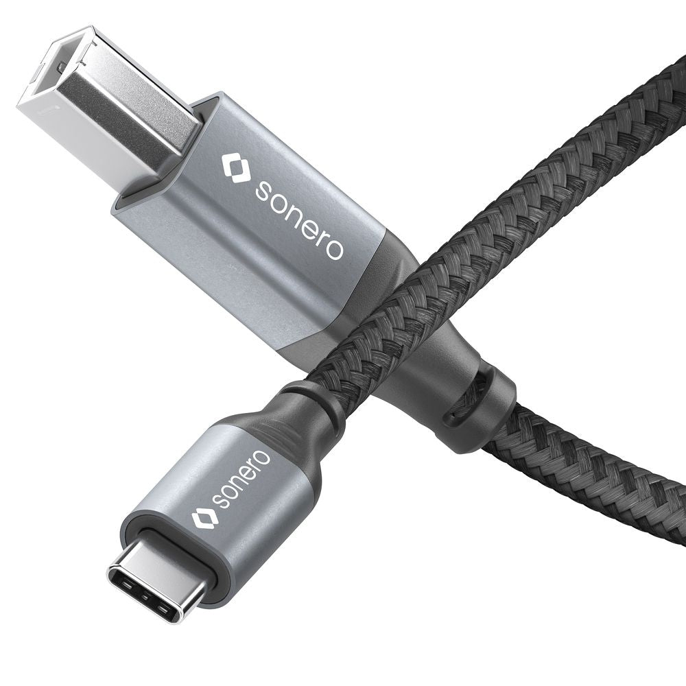 Sonero – USB-C auf USB-B Kabel – USB 2.0 (480 Mbit/s) – 1,5 m – Geflochten, verstärkter Nylonmantel – Schwarz