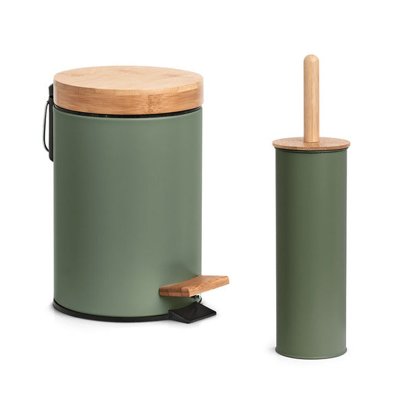 Zeller Present WC-Bürstenset – Kunststoff, Bambus, Salbeigrün, H 38,4 cm, Ø 10 cm