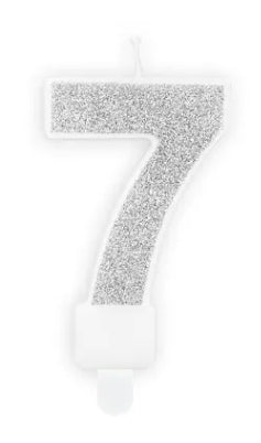 PartyDeco Geburtstagskerzen Zahl 7 – Silber – Ø 5 cm × 7 cm – 1 Stk