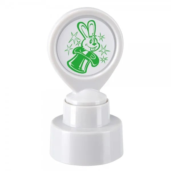 Colop Motivations-Stempel – Selbstfärbender Motivstempel, Motiv Magisches Kaninchen – Ø 22 mm – grün