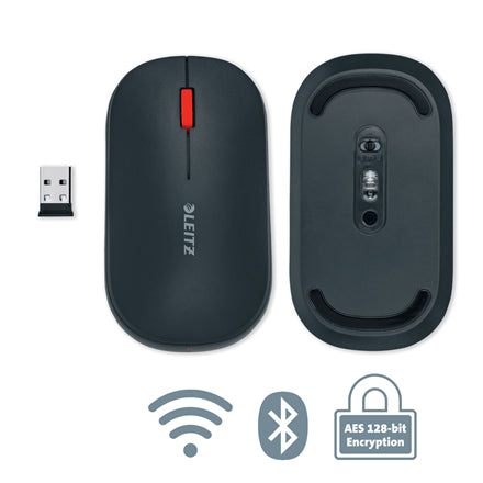 Leitz Cosy – Maus – Kabellos (Bluetooth/2,4 GHz), 4000 DPI, Beidhändig, Dunkelgrau