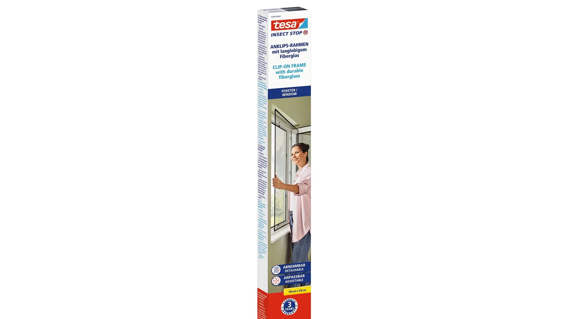tesa Fenster-Fliegengitter – 100 × 120 cm – Anthrazit – PVC-Netz – Clip-Befestigung – für Fenster