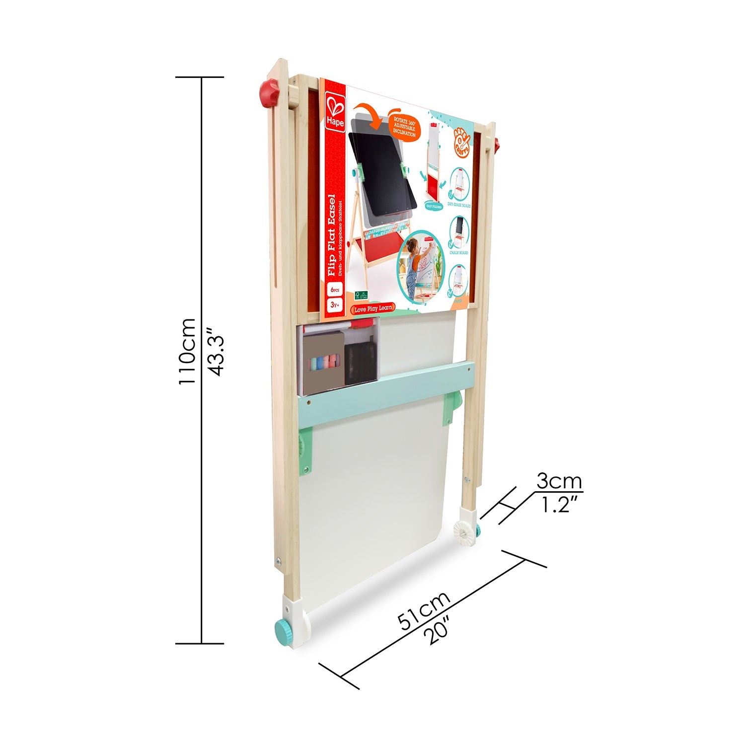 Hape Staffelei, dreh- und klappbar, doppelseitig, Holz/Kunststoff, 109,2 × 48,3 × 2,5 cm