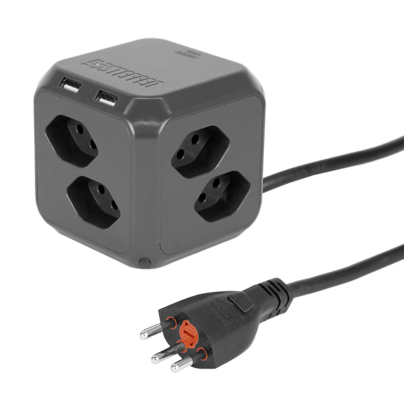 Steffen Steckdosenleiste Cube – 1,50 m, Kunststoff, Anthrazit, 2× USB-A 12 W, mit Überspannungsschutz