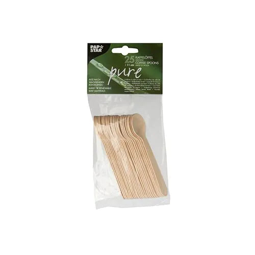 Papstar Kaffeelöffel – 25 Stk., 11 cm, Holz, Natur, biologisch abbaubar, kompostierbar