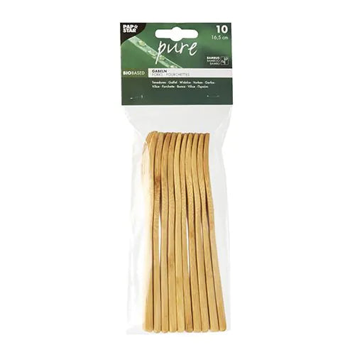 Papstar Bambus-Gabel pure, 16,5 cm – kompostierbar – 10 Stk.