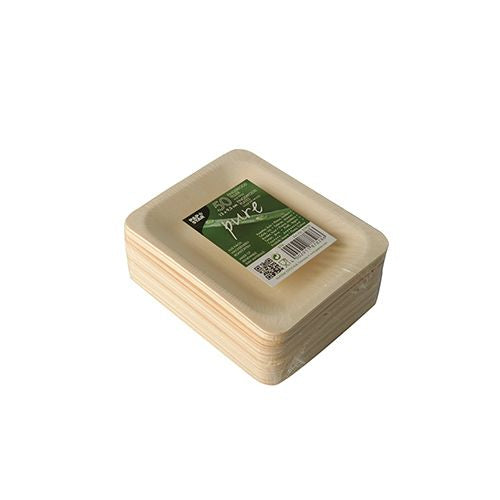 Papstar Fingerfood-Teller PURE, Holz (Birke), Rechteckig – 12 × 9,5 cm – natur – 50 Stk.