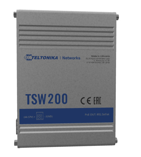 Teltonika TSW200 – Unmanaged Switch – 8× 1G, 2× SFP, PoE+, PoE-Budget 240 W, 19"