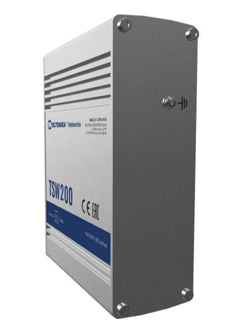 Teltonika TSW200 – Unmanaged Switch – 8× 1G, 2× SFP, PoE+, PoE-Budget 240 W, 19"