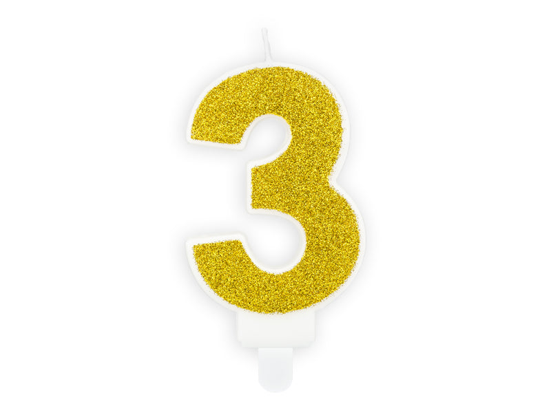 PartyDeco Geburtstagskerzen Zahl 3 – Gold – 7 cm – 1 Stück
