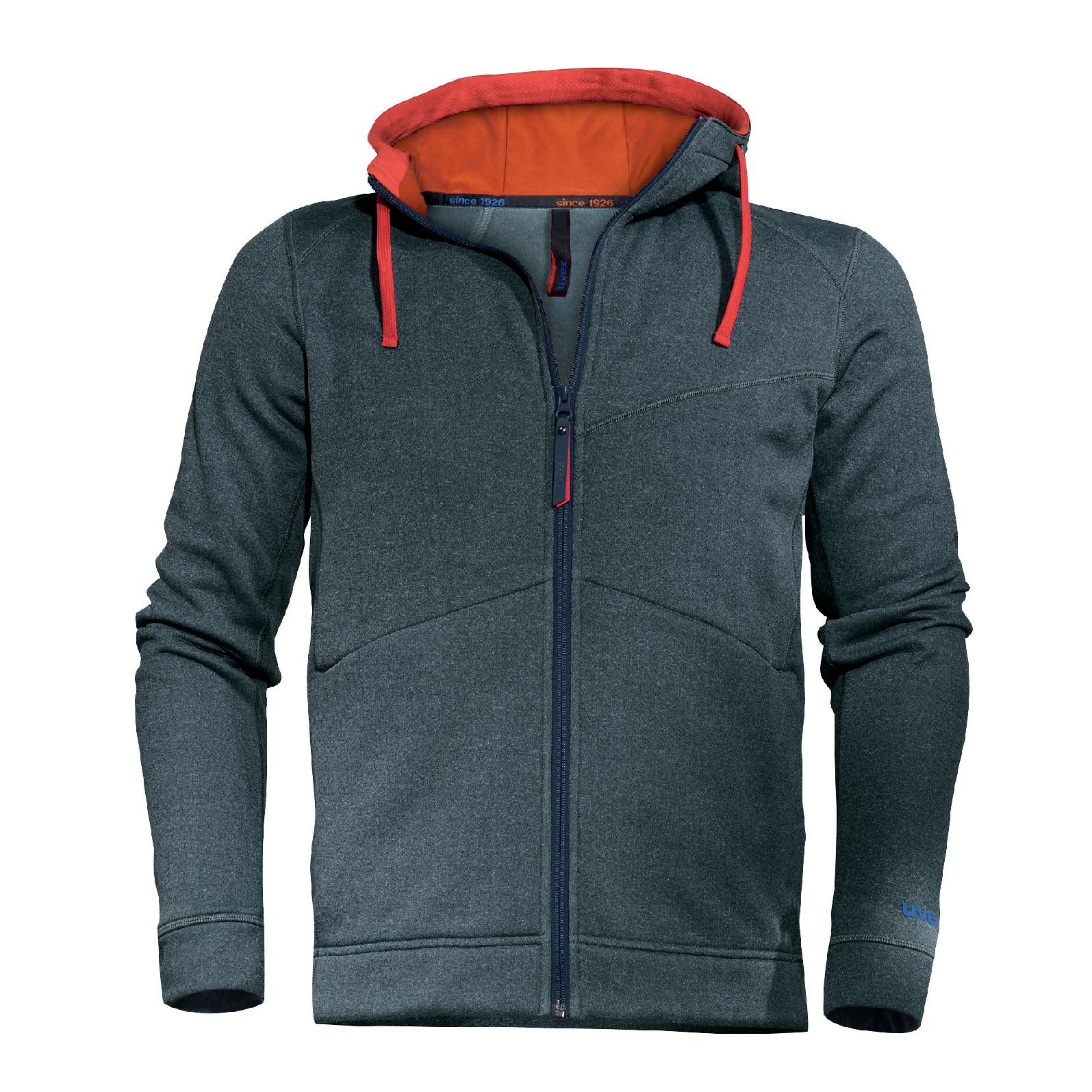 Uvex Hoody suXXeed – M – Grau/Orange, Polyester/Elastan, 260 g/m², mit Kapuze