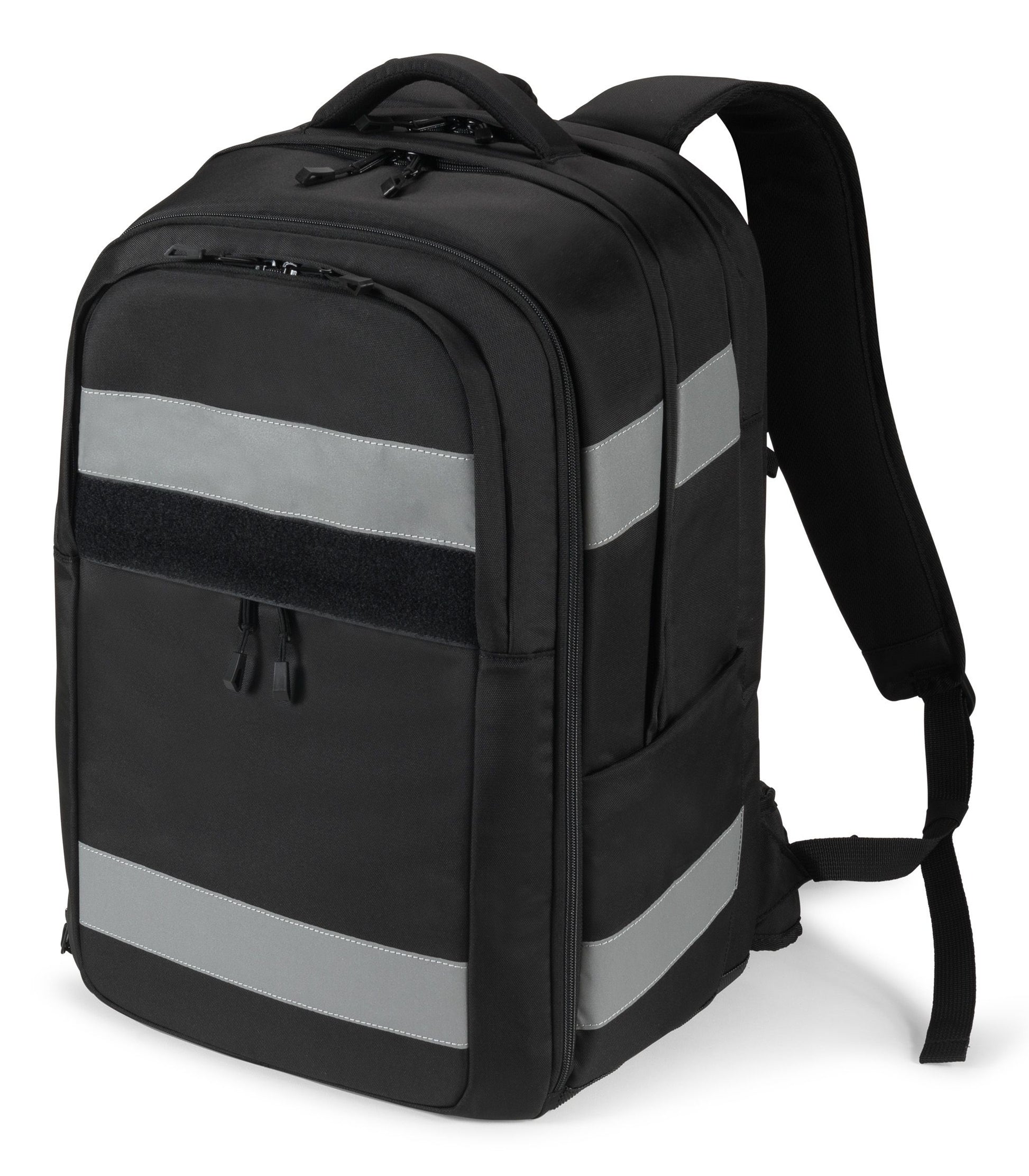 DICOTA REFLECTIVE – Notebook-Rucksack – 32–38 l, rPET (recyceltes PET), schwarz, reflektierend