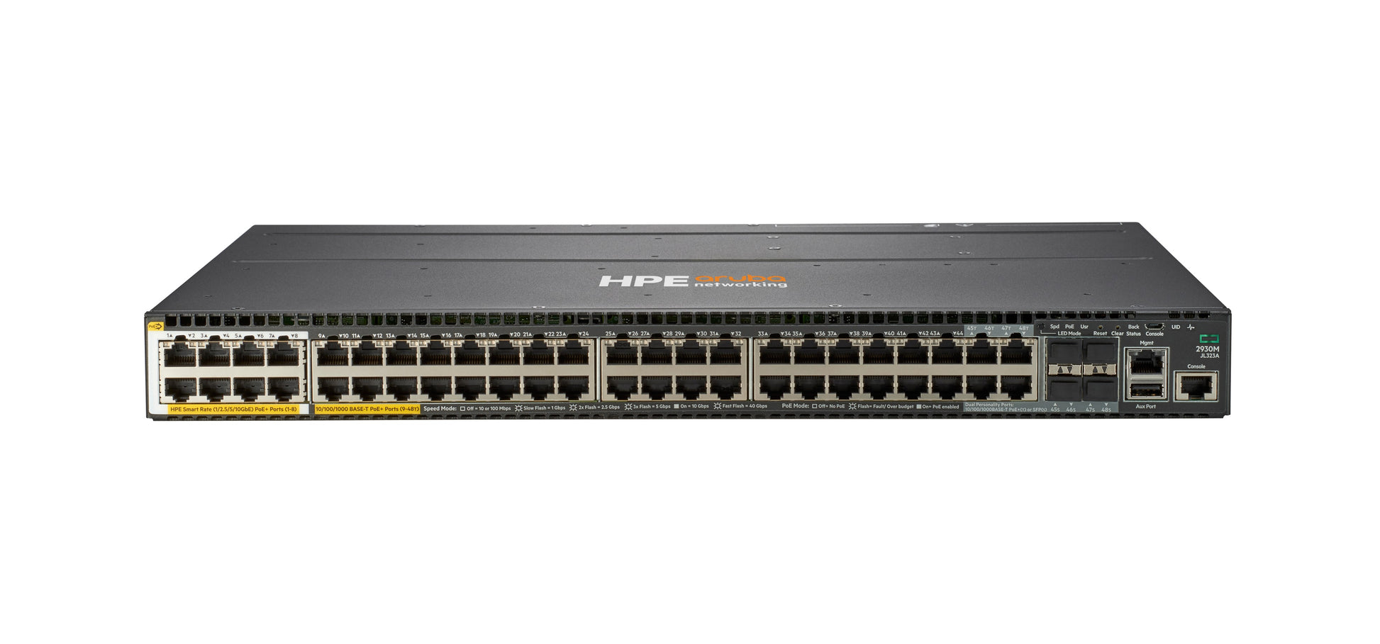 HPE 2930M-48G (JL323A) – Managed L3 Switch – 40× 1G, 4× SFP+, PoE+, PoE-Budget 1440 W, 19", 1U