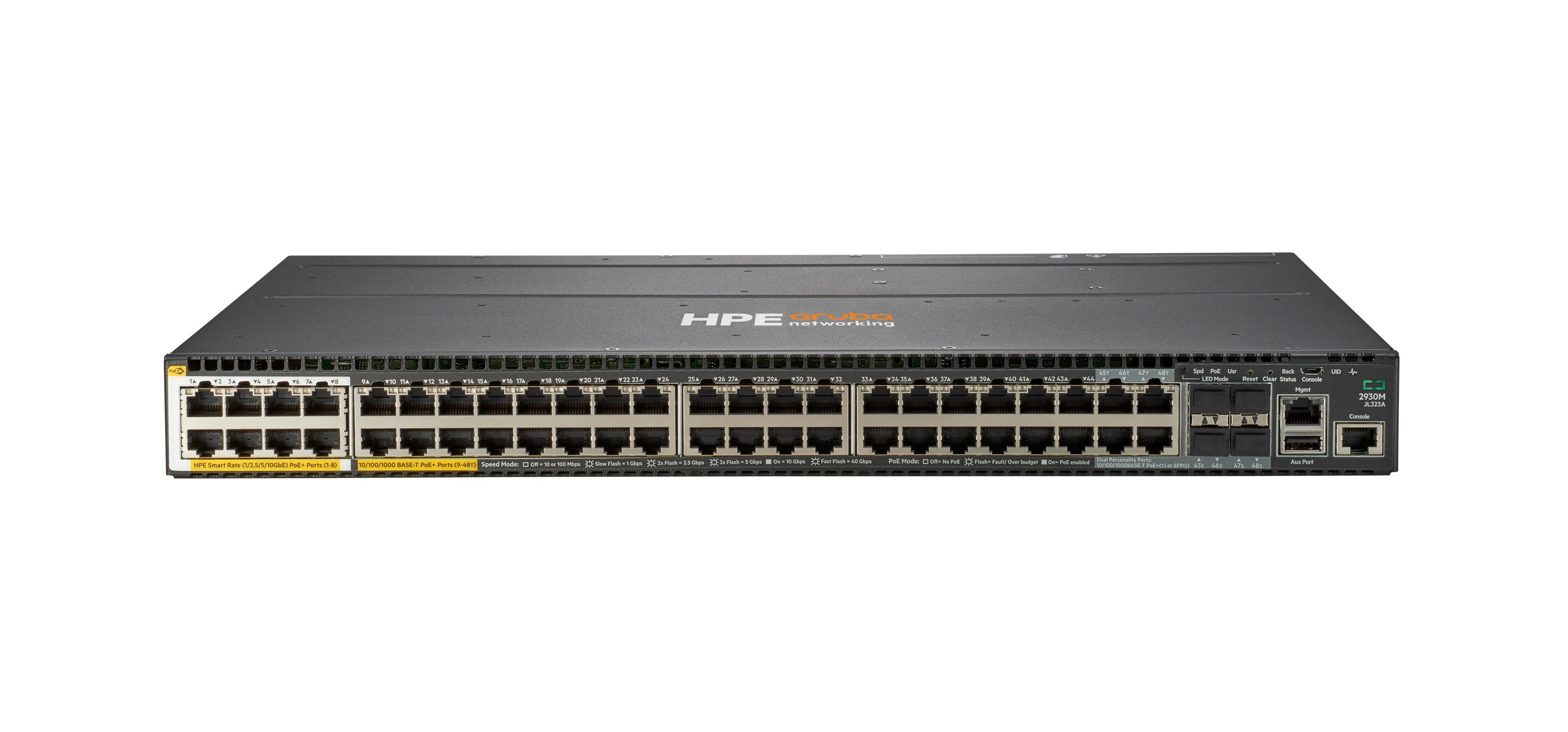 HPE 2930M-48G (JL323A) – Managed L3 Switch – 40× 1G, 4× SFP+, PoE+, PoE-Budget 1440 W, 19", 1U