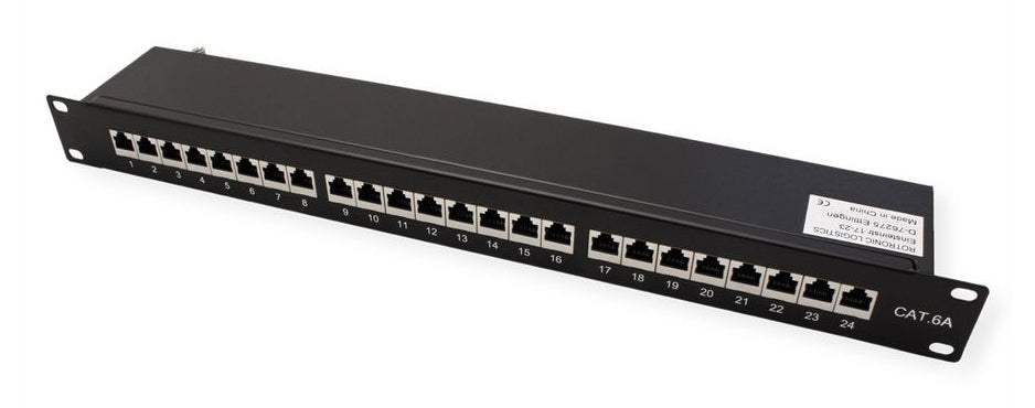 VALUE Cat.6A (Klasse EA) Patchpanel – 24× RJ‑45, 10 Gbit/s, geschirmt, 19", 1U, für Cat6a, schwarz