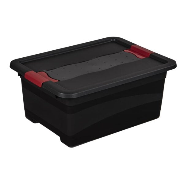 keeeper Eckhart Aufbewahrungsbox 12 l (mit Deckel) – Polypropylen – Schwarz/Rot – 395 × 175 × 295 mm