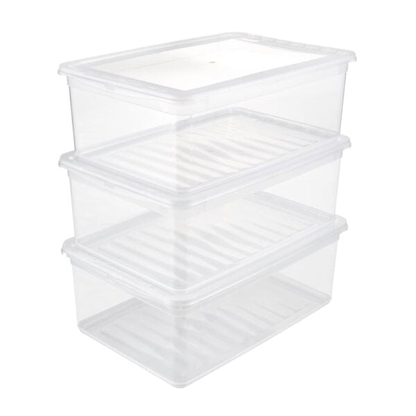 keeeper Aufbewahrungsbox 11 l (mit Deckel) – Polypropylen – Transparent – Stapelbar, mit Verriegelung – 3er-Set