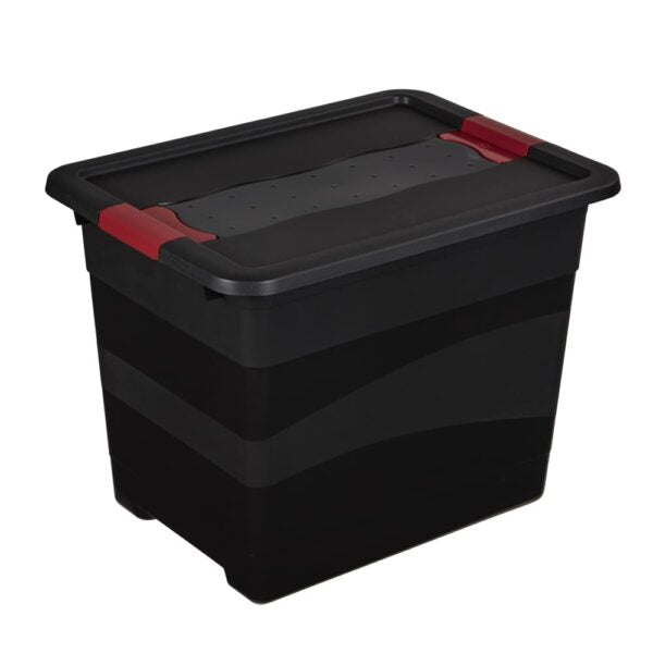 keeeper Eckhart Aufbewahrungsbox 24 l (mit Deckel) – Polypropylen – Schwarz/Rot – 395 × 300 × 295 mm