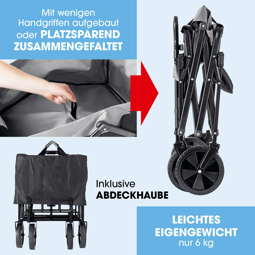 EASYmaxx Faltbarer Bollerwagen – bis 80 kg, 510×955×735 mm – schwarz, Kunststoff/Polyester/Stahl