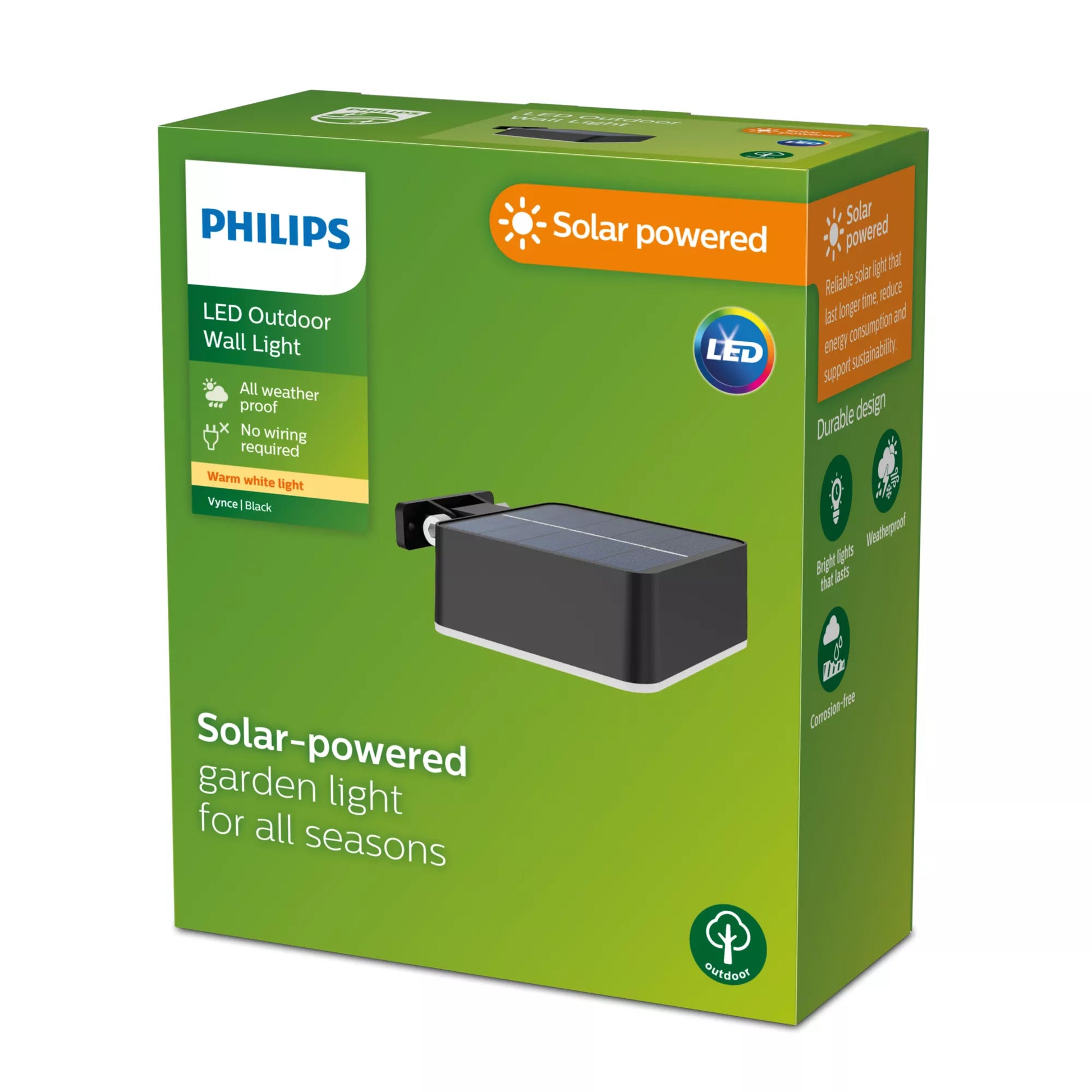 Philips by Signify Philips Aussenwandleuchte – Warmweiss, 2700 K – IP44 – Solarbetrieb – Dämmerungssensor – Schwarz – Kunststoff