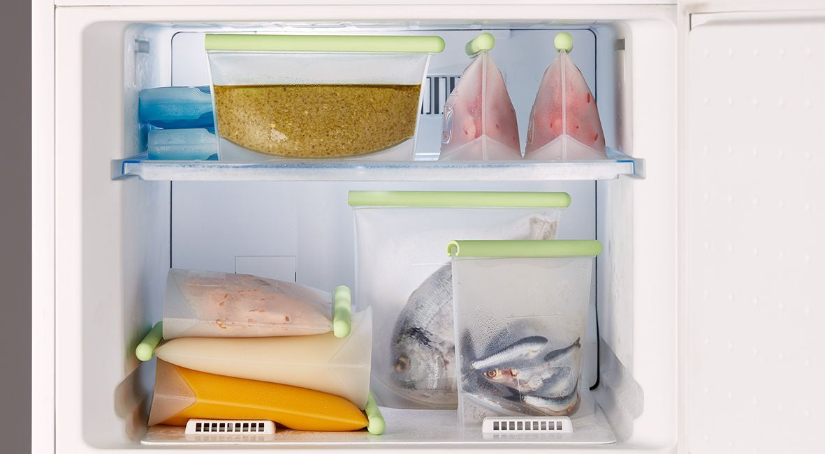 Lékué Vorratsdose 1,5 l, 20 × 21 cm, Silikon, grün/transparent, 3er-Set