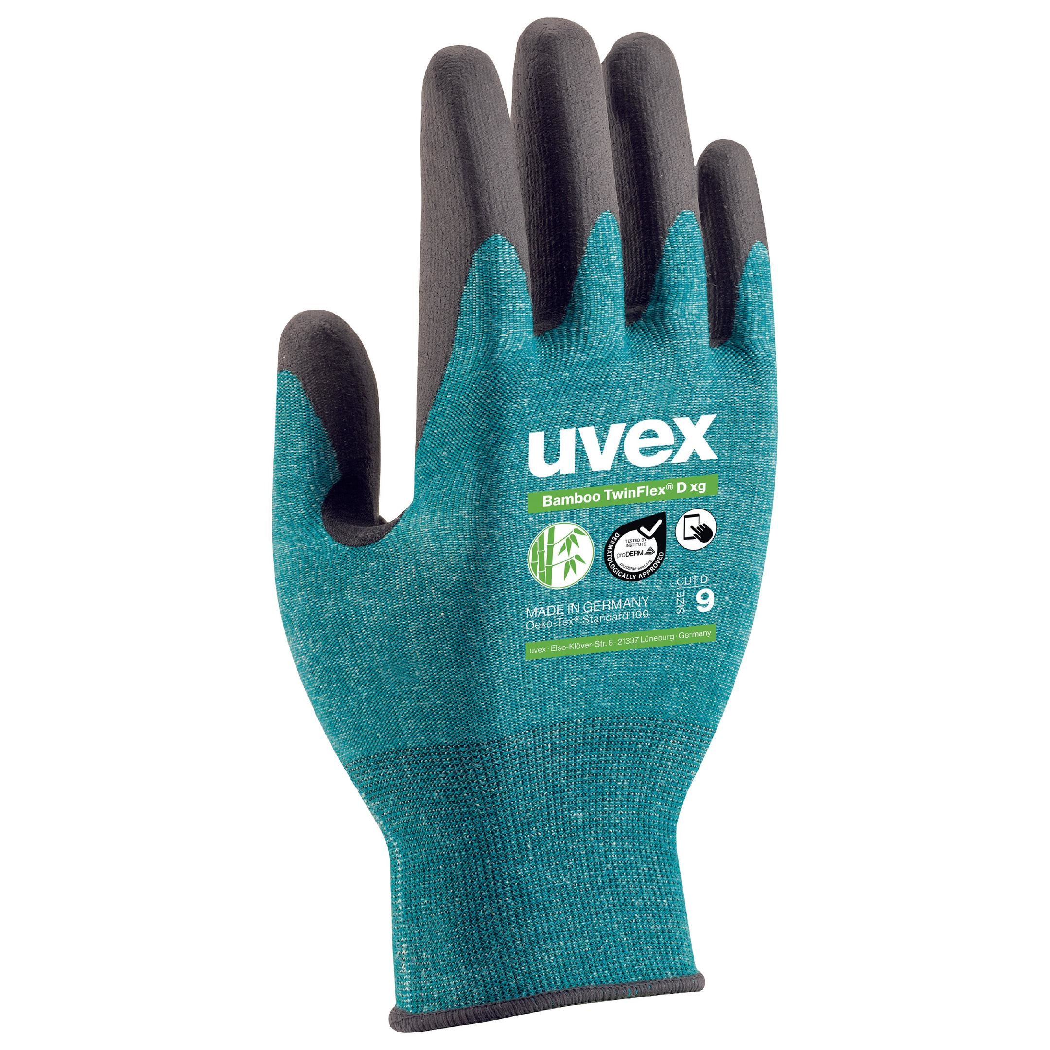 Uvex Schnittschutzhandschuhe Bamboo TwinFlex D xg – Grösse 9, 1 Stück – EN 388:2016 (4X41D) – Schwarz/Grün