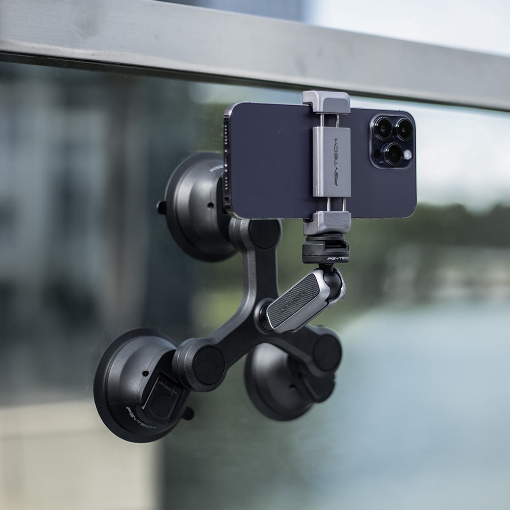 PGYTECH CapLock Dreiarm Saugnapfhalterung – 1/4" Anschluss – für Actioncams – Schwarz