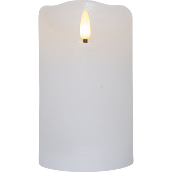 Star Trading LED-Kerze Rustic – Ø 7,5 × 12,5 cm, 0,03 W, Warmweiss, Timer 6/18 h, flackernd, Weiss