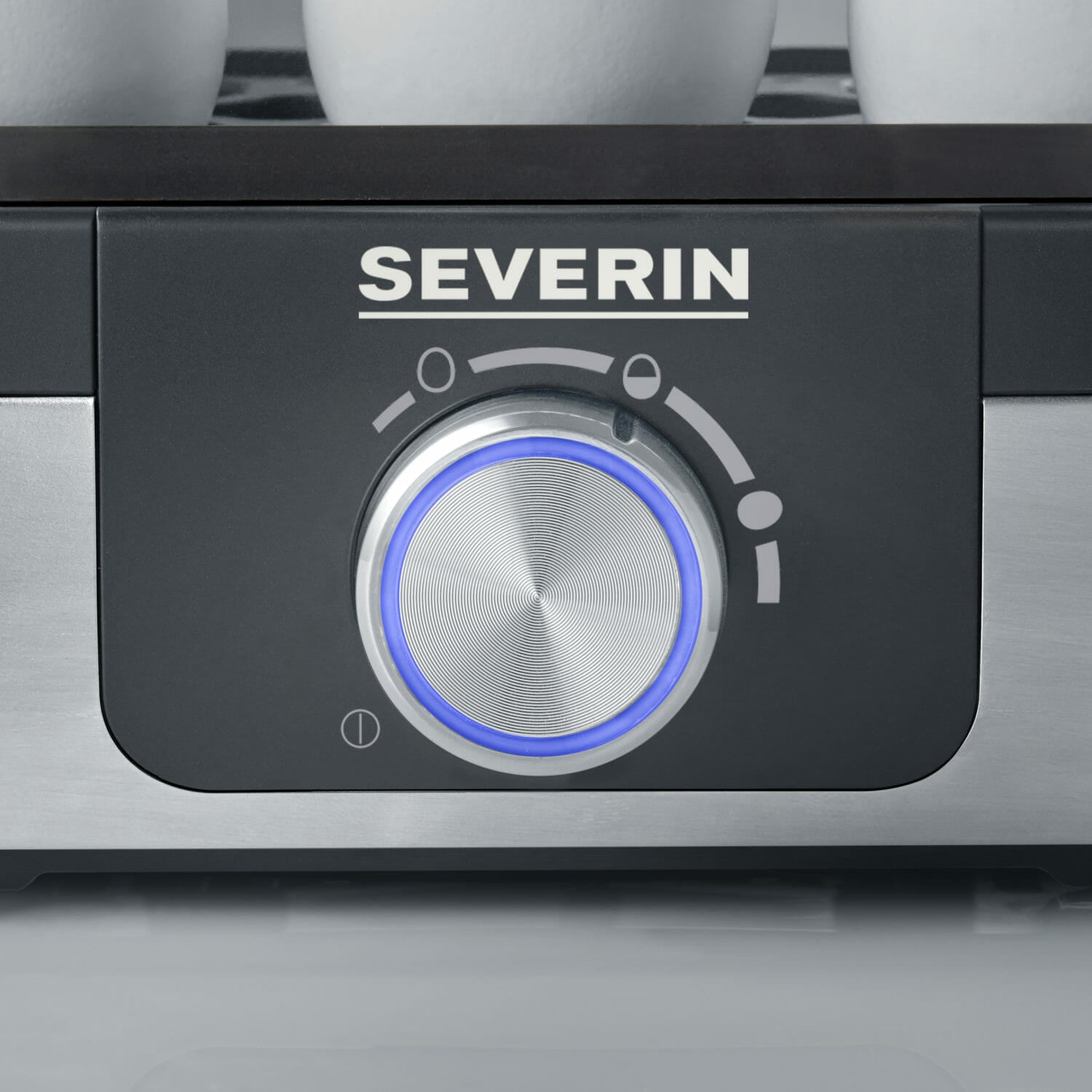 Severin Eierkocher EK 3163 – 3 Eier, Drehregler & abnehmbarer Deckel – Schwarz/Edelstahl/Transparent