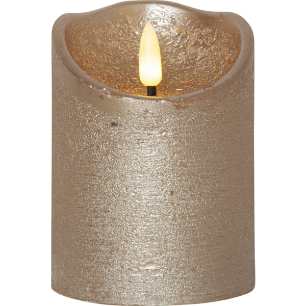 Star Trading LED-Kerze Flamme Rustic – Ø 7,5 × 10 cm, 0,03 W, Warmweiss, Gold, Timer, flackernd