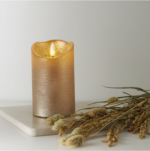 Star Trading Flamme Rustic LED-Kerze – Ø 7,5 × 12,5 cm – Kunststoff & Wachs, Gold