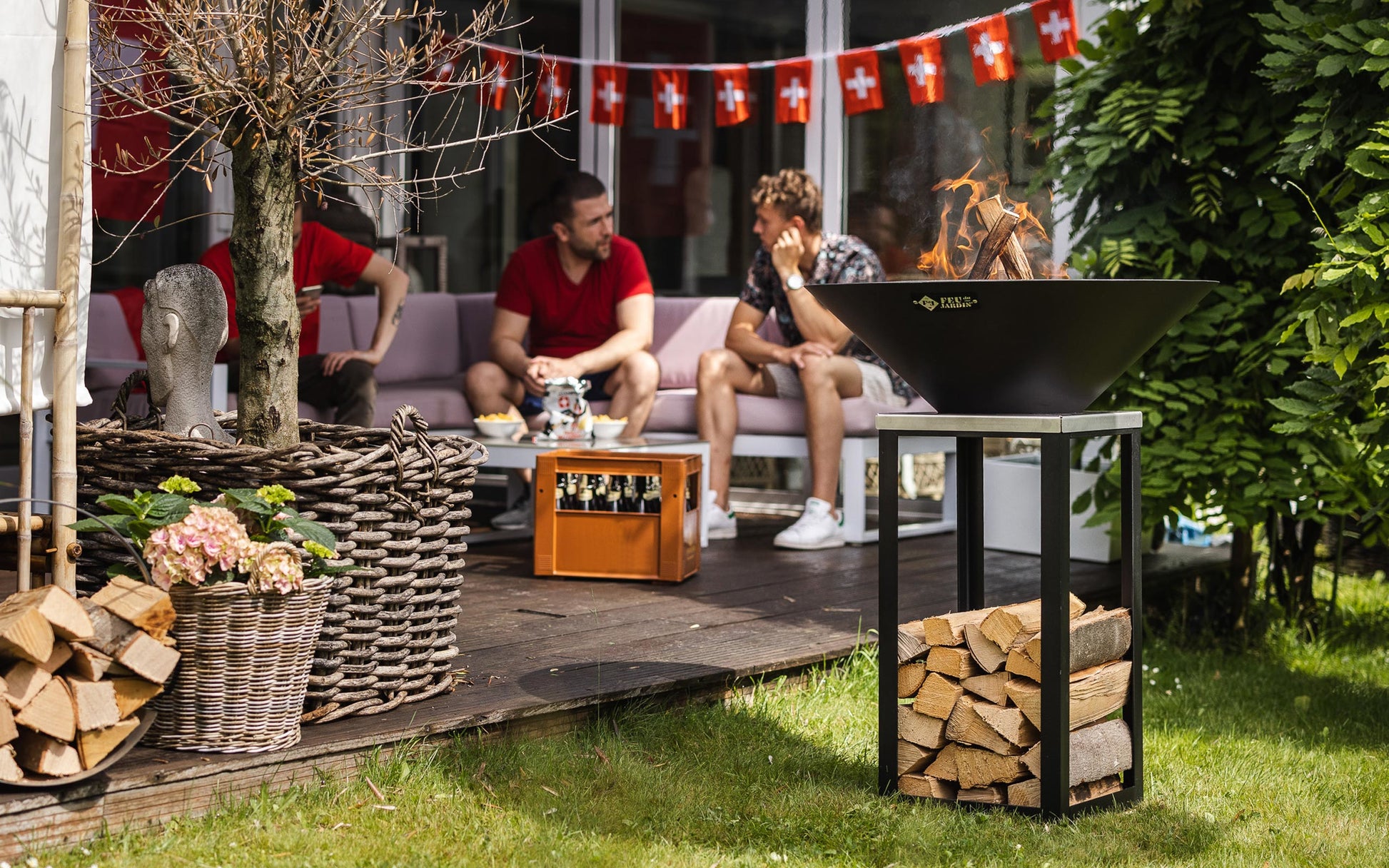 Feu Du Jardin Feuerschale Fyro 80, Ø 78 cm, Höhe 100 cm – Schwarz, Edelstahl