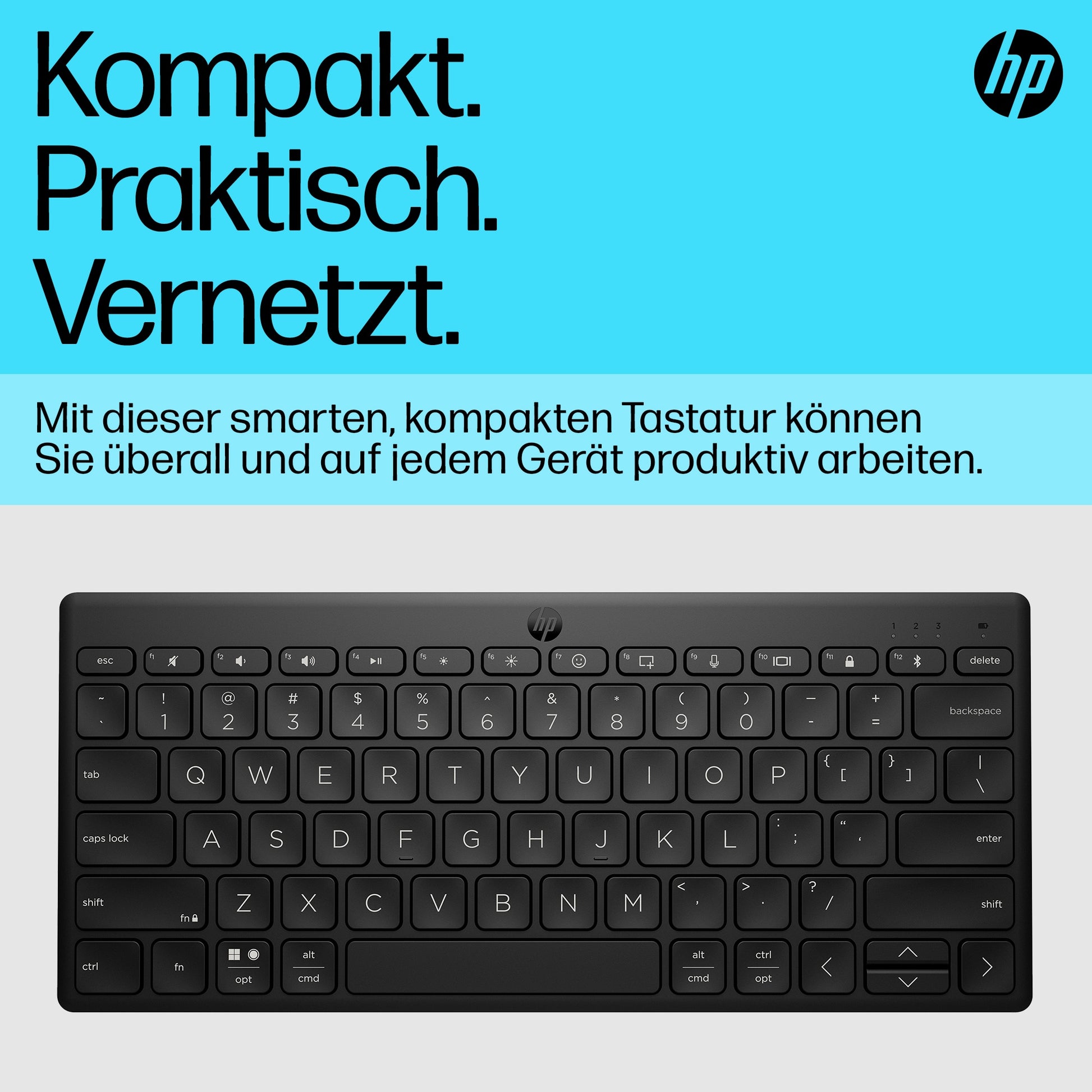 HP 355 Compact – Tastatur, Mini (60%), Mechanisch, Bluetooth 5.2, Ohne Ziffernblock, Schwarz