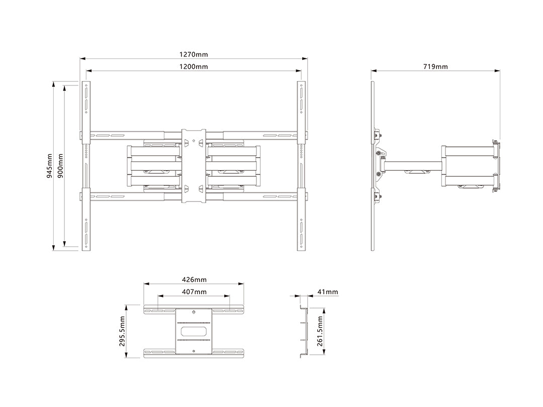 Multibrackets Flexarm Pro HD 3564 – Wandhalterung, schwenkbar, für 65", VESA 700×400, bis 125 kg, Schwarz