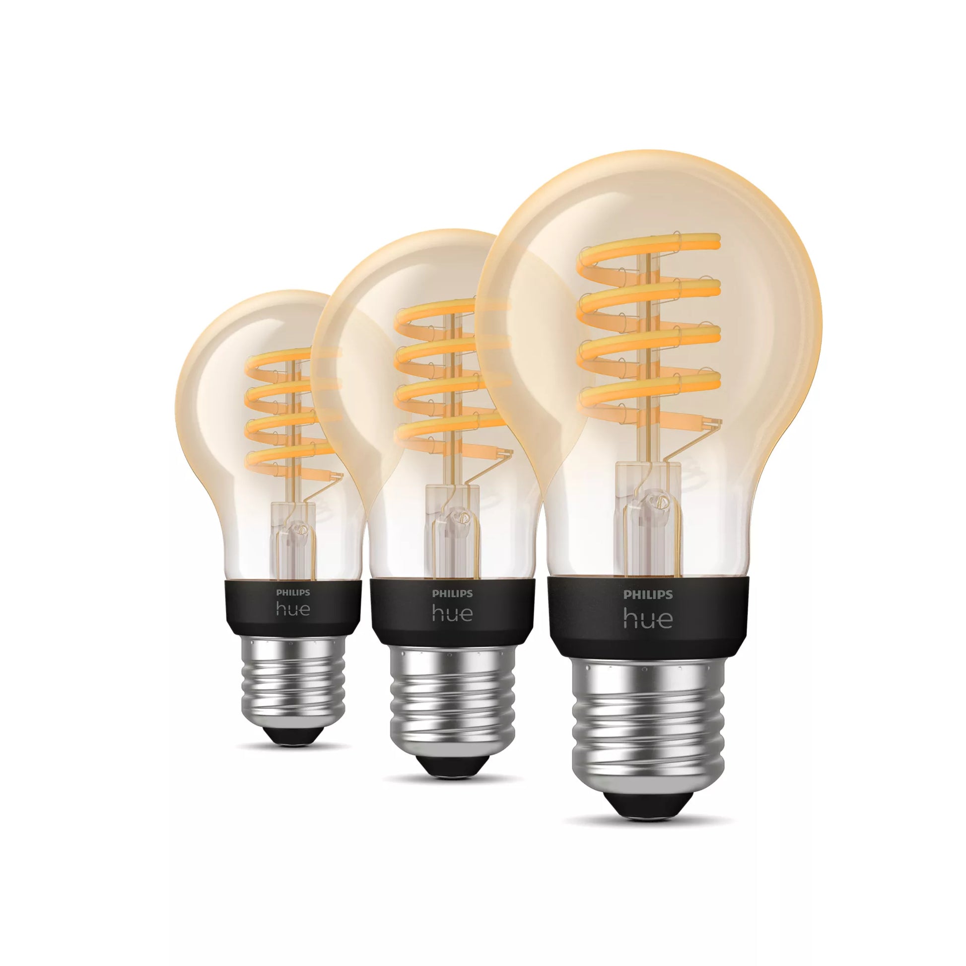 Philips by Signify Philips Hue Smart-Leuchtmittel E27 A60 – 2200–4500 K, 550 lm, 7 W, Bluetooth/Zigbee – 3 Stk. – Filament