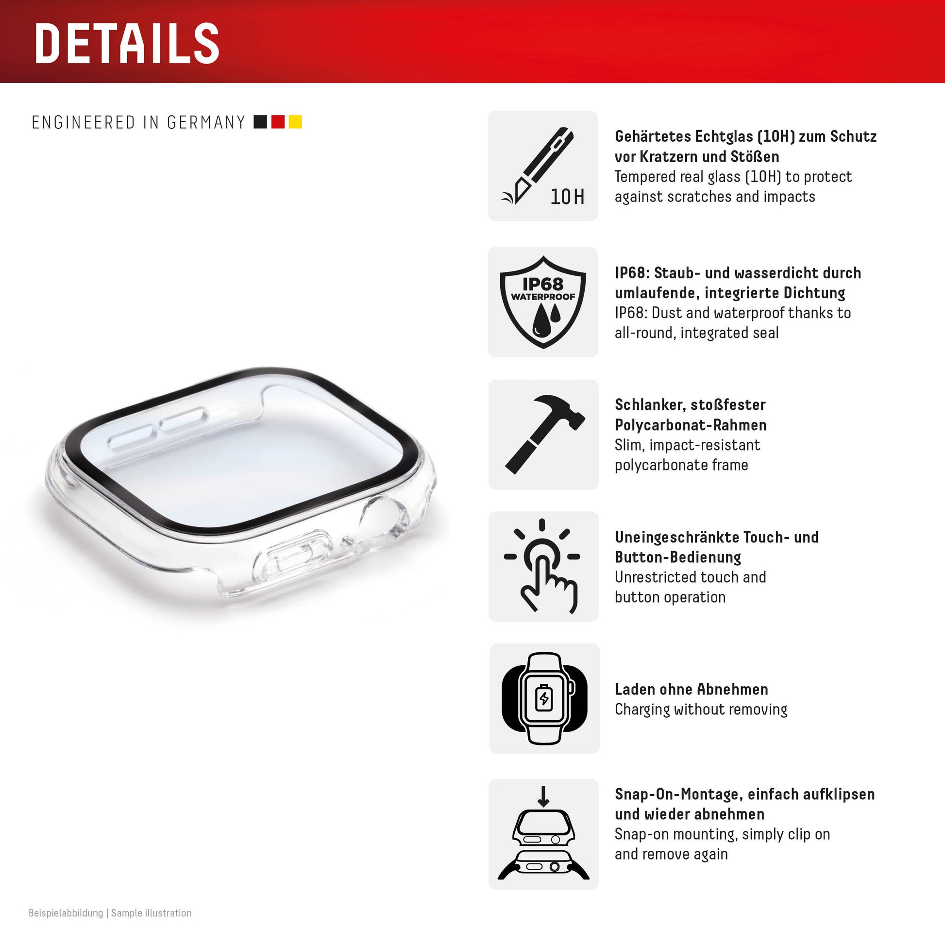 Displex Displayschutz (Panzerglas), Full Body – für Apple Watch SE3/SE2/SE 40 mm