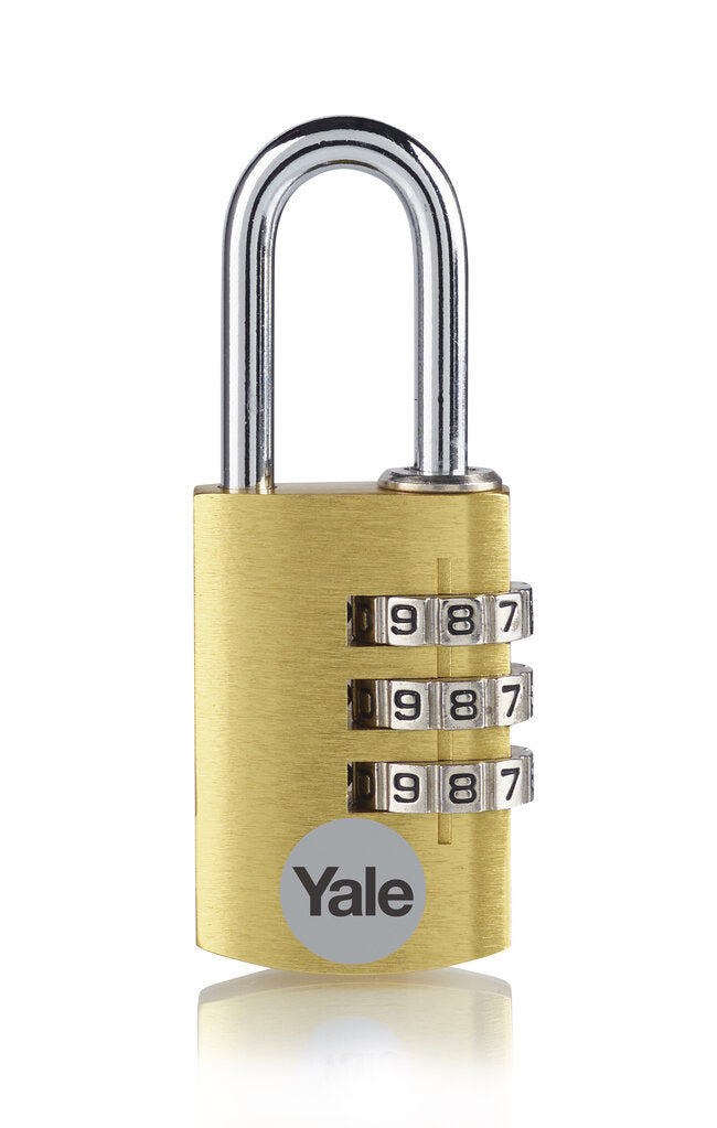 Yale YE3CB Kombinationsschloss – 3-stellig, Aluminium, Bügel H×B 21×20 mm, Ø3 mm, Gold
