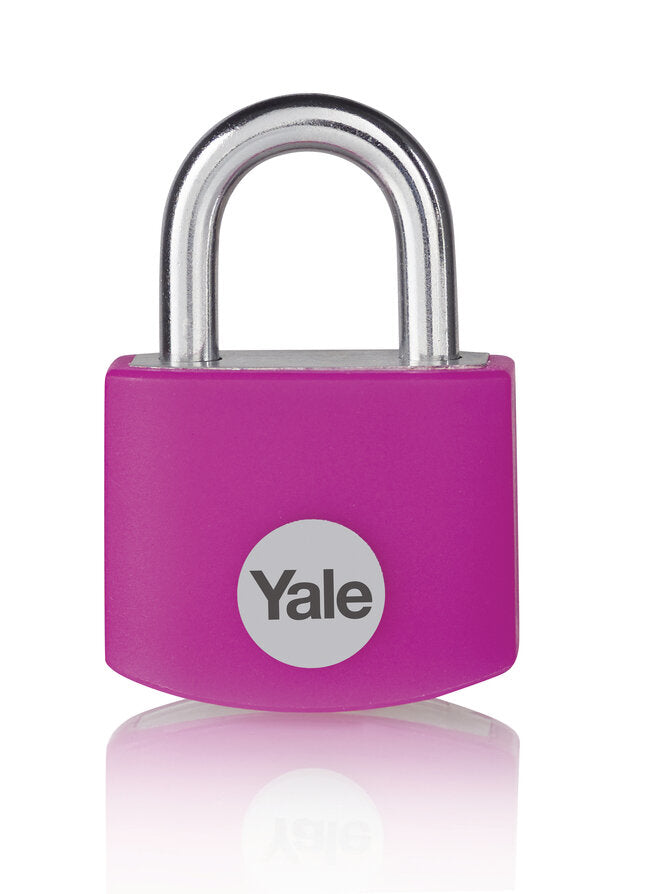 Yale YE3B Mechanisches Vorhängeschloss – Aluminium, Bügel 21×20 mm, Ø6 mm, Sicherheitsstufe 1, Aussen, Rosa
